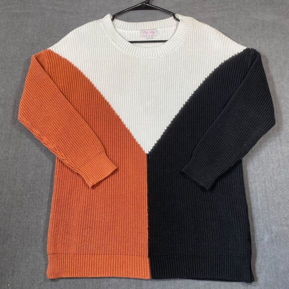 Pink Lily Colorblock Knit Crewneck Sweater Pullover Womens size Medium - Picture 2 of 9